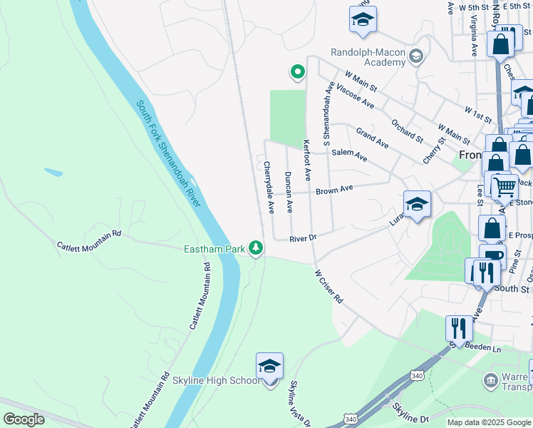 map of restaurants, bars, coffee shops, grocery stores, and more near 434 Cherrydale Avenue in Front Royal