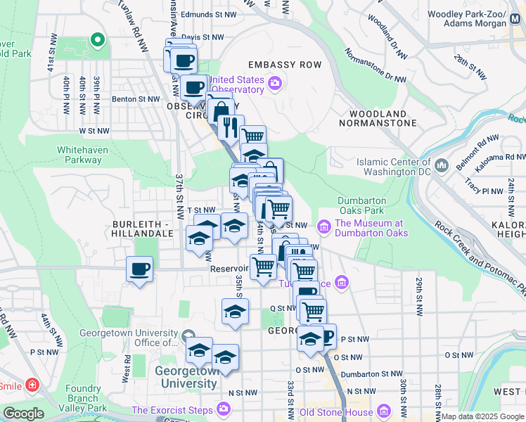 map of restaurants, bars, coffee shops, grocery stores, and more near 1832 Wisconsin Avenue Northwest in Washington