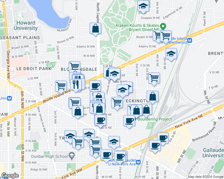 map of restaurants, bars, coffee shops, grocery stores, and more near 101 Independence Avenue Southeast in Washington