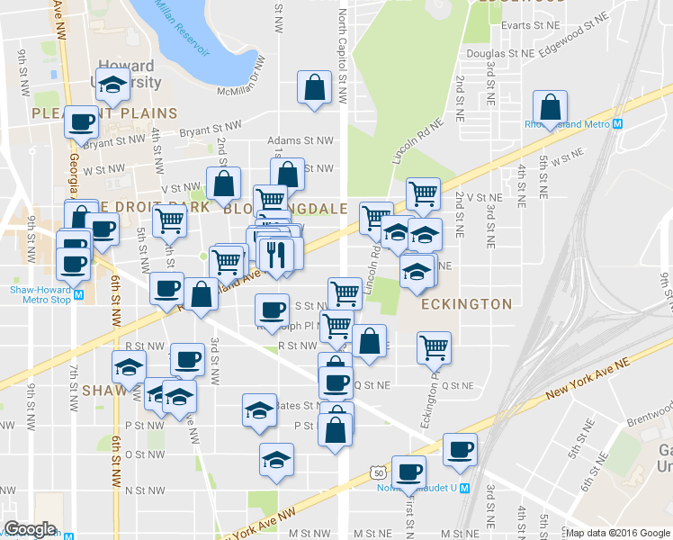 map of restaurants, bars, coffee shops, grocery stores, and more near 101 Independence Avenue Southeast in Washington