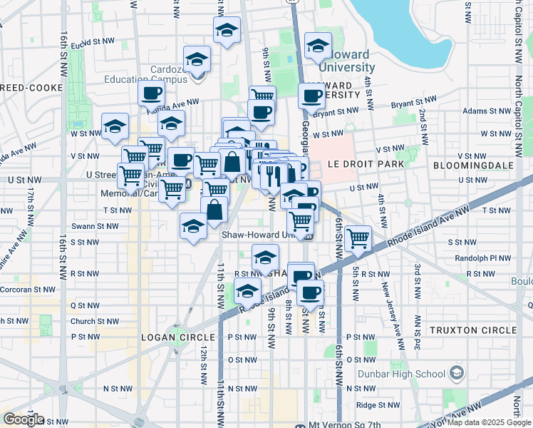 map of restaurants, bars, coffee shops, grocery stores, and more near 101 Independence Avenue Southeast in Washington