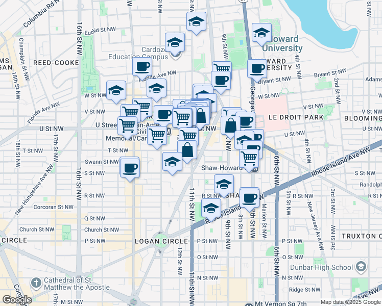 map of restaurants, bars, coffee shops, grocery stores, and more near 101 Independence Avenue Southeast in Washington