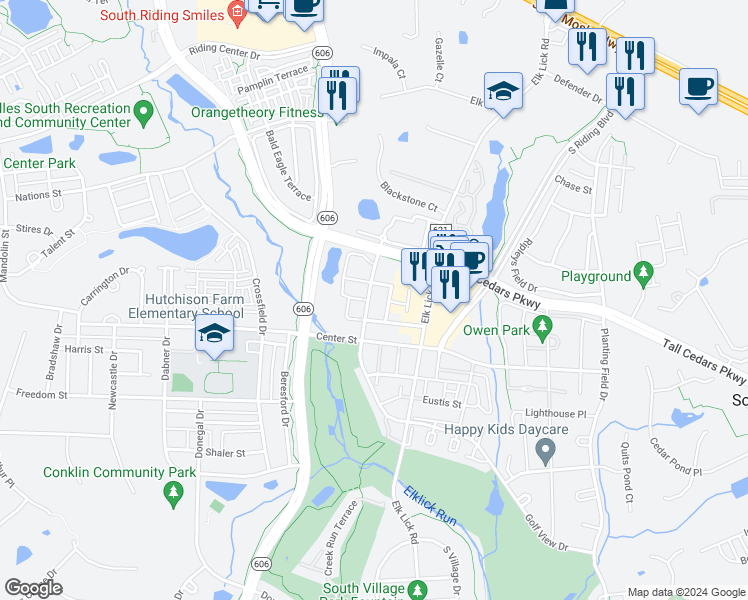 map of restaurants, bars, coffee shops, grocery stores, and more near 42880 Golf View Drive in Chantilly