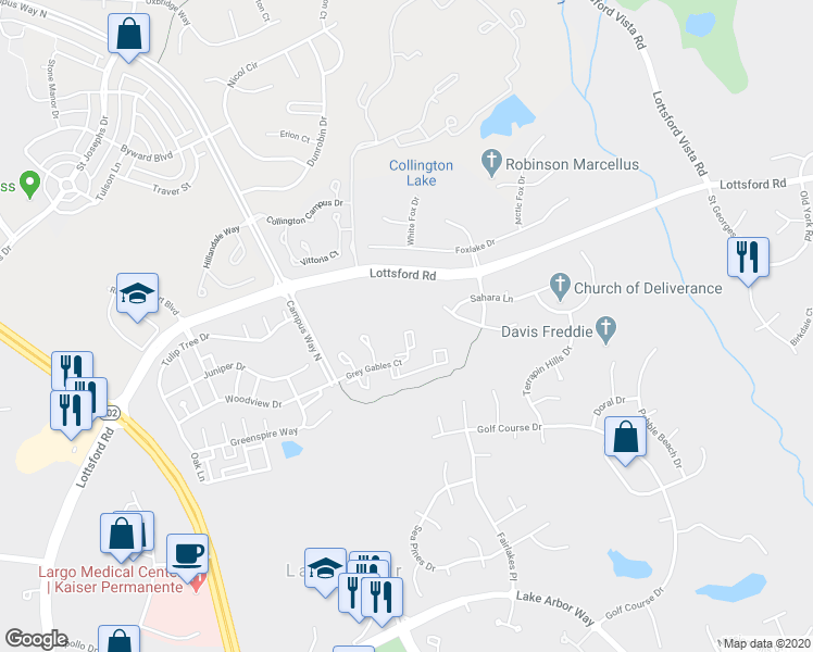 map of restaurants, bars, coffee shops, grocery stores, and more near 1951 Beecham Court in Bowie