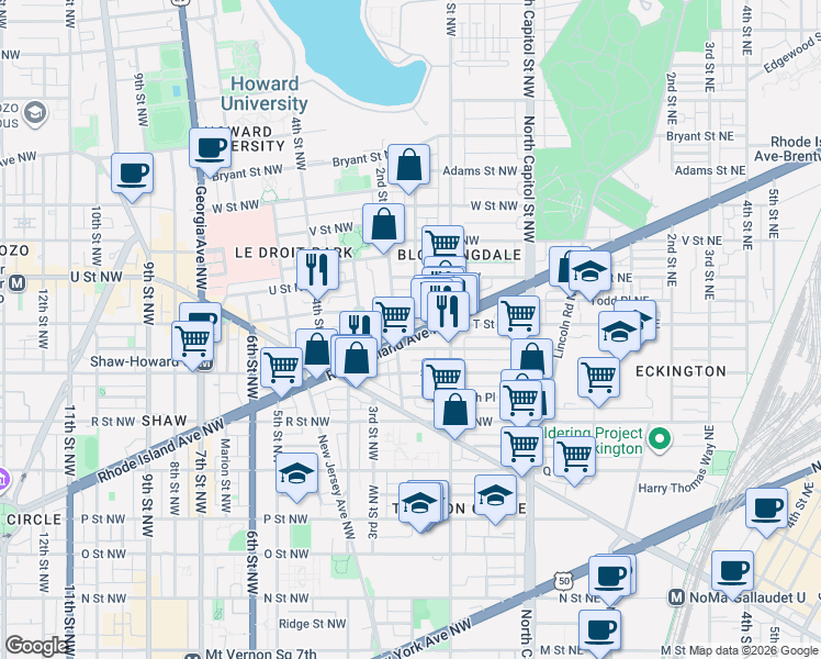 map of restaurants, bars, coffee shops, grocery stores, and more near 101 Independence Avenue Southeast in Washington