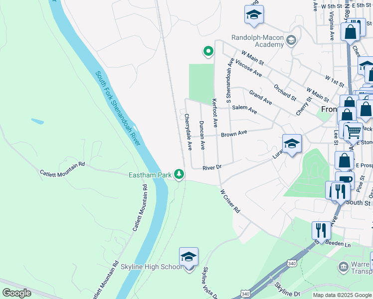 map of restaurants, bars, coffee shops, grocery stores, and more near 434 Cherrydale Avenue in Front Royal