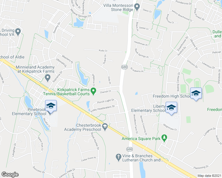 map of restaurants, bars, coffee shops, grocery stores, and more near 42078 Cherish Court in Aldie