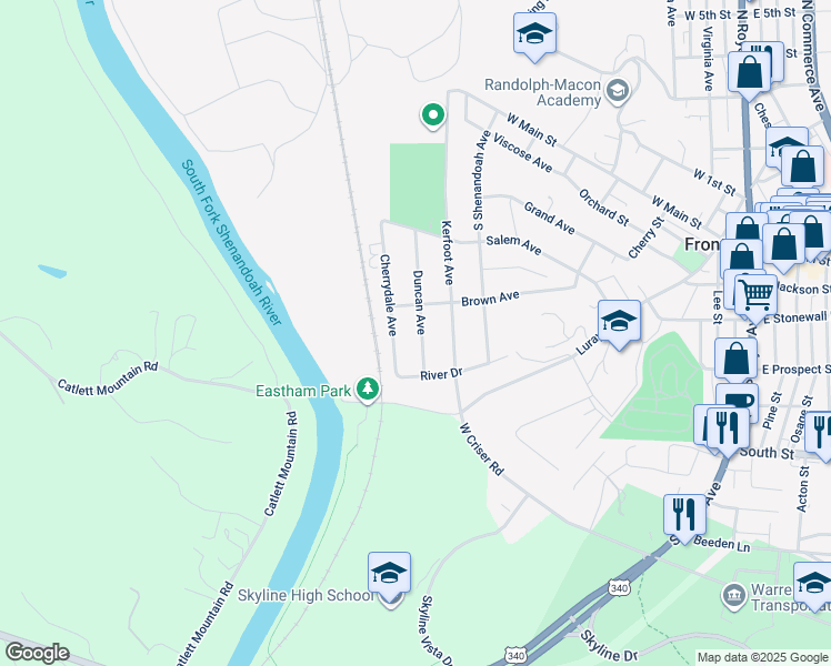 map of restaurants, bars, coffee shops, grocery stores, and more near 412 Duncan Avenue in Front Royal