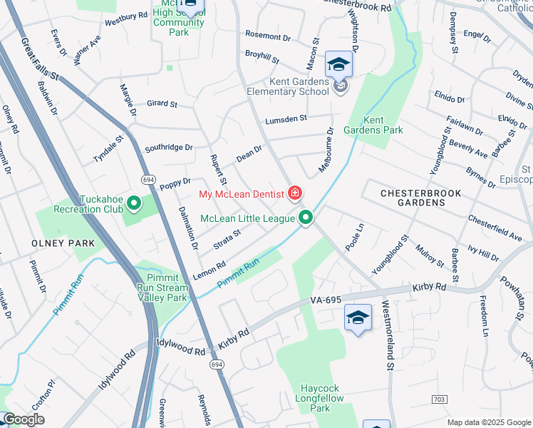 map of restaurants, bars, coffee shops, grocery stores, and more near 1834 Opalocka Drive in McLean