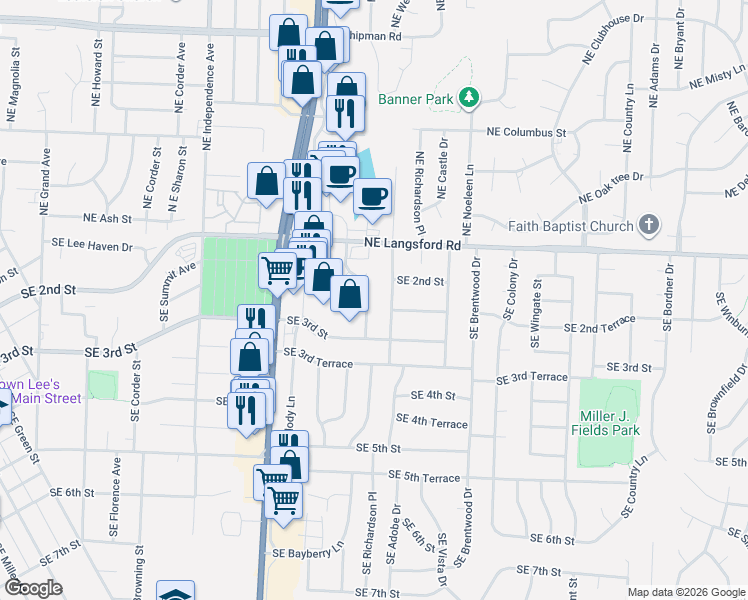 map of restaurants, bars, coffee shops, grocery stores, and more near 200 Southeast Westwind Drive in Lee's Summit