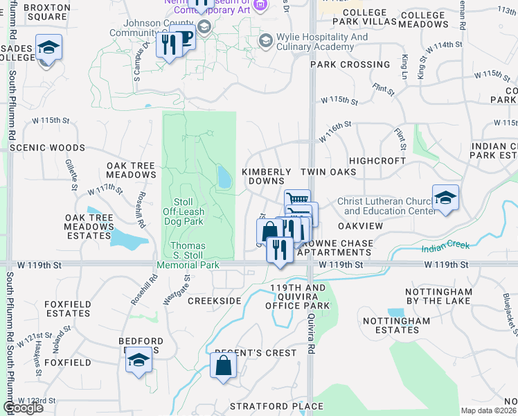 map of restaurants, bars, coffee shops, grocery stores, and more near 11720 Caenen Street in Overland Park