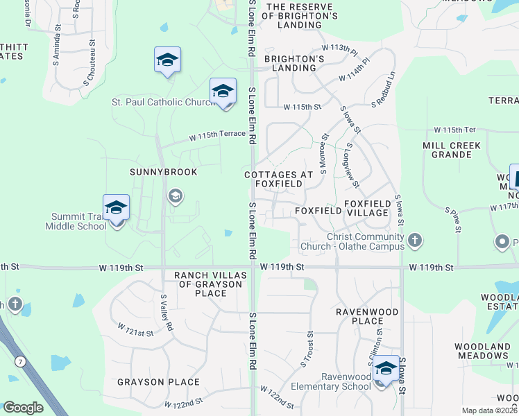 map of restaurants, bars, coffee shops, grocery stores, and more near 11724 South Deer Run Street in Olathe