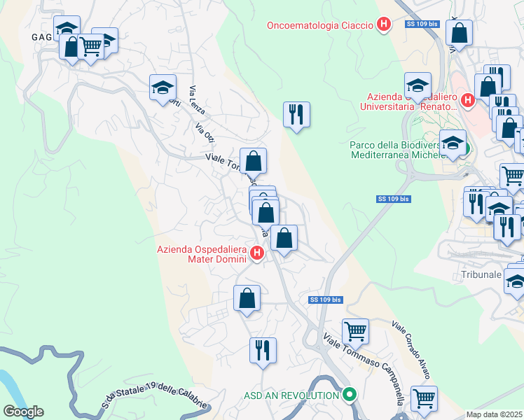 map of restaurants, bars, coffee shops, grocery stores, and more near Via Lorenzo Cardone in Catanzaro