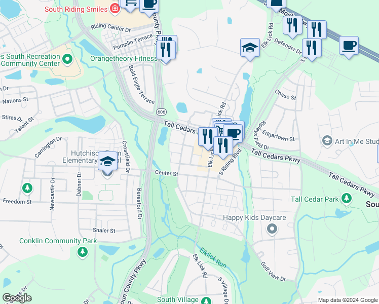map of restaurants, bars, coffee shops, grocery stores, and more near 25371 Bryson Drive in Chantilly