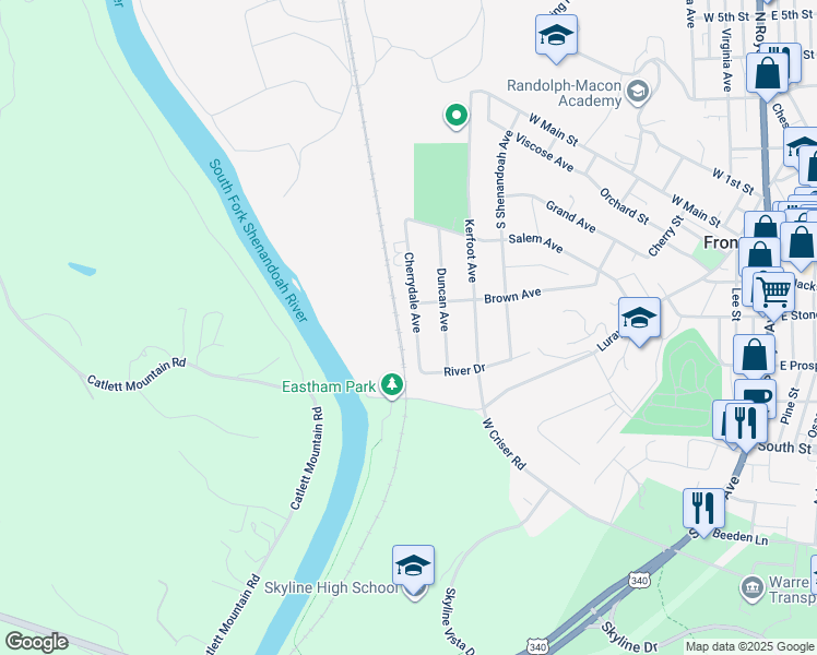 map of restaurants, bars, coffee shops, grocery stores, and more near 408 Cherrydale Avenue in Front Royal