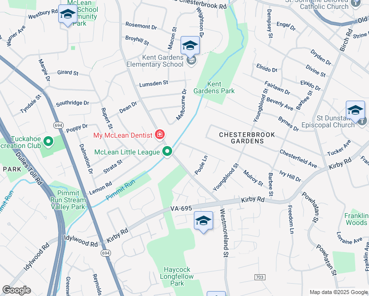map of restaurants, bars, coffee shops, grocery stores, and more near 6703 Kirkley Avenue in McLean