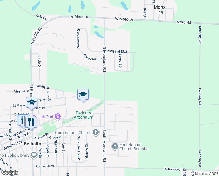 map of restaurants, bars, coffee shops, grocery stores, and more near 903 North Moreland Road in Bethalto