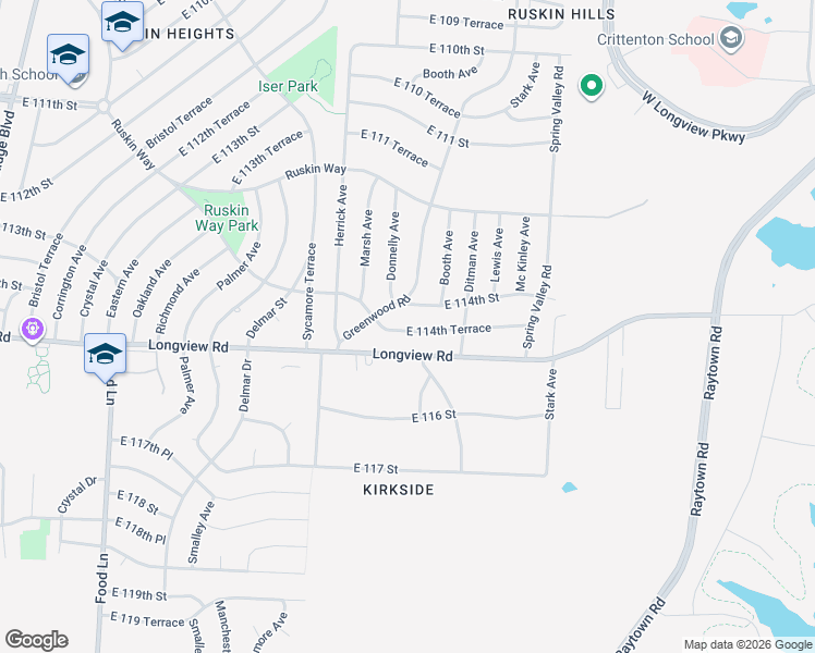 map of restaurants, bars, coffee shops, grocery stores, and more near 11401 Greenwood Road in Kansas City
