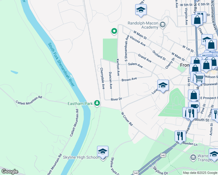 map of restaurants, bars, coffee shops, grocery stores, and more near 408 Duncan Avenue in Front Royal