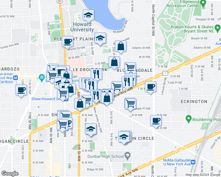 map of restaurants, bars, coffee shops, grocery stores, and more near 101 Independence Avenue Southeast in Washington