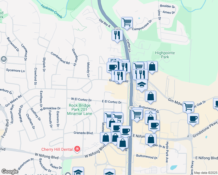 map of restaurants, bars, coffee shops, grocery stores, and more near G-1 Green Meadows Circle in Columbia