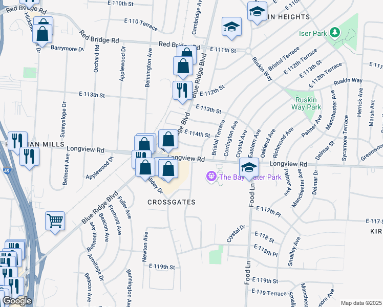 map of restaurants, bars, coffee shops, grocery stores, and more near 6903 East 114th Terrace in Kansas City