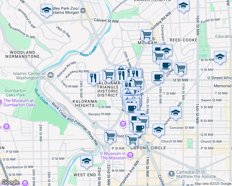 map of restaurants, bars, coffee shops, grocery stores, and more near 2127 Leroy Place Northwest in Washington
