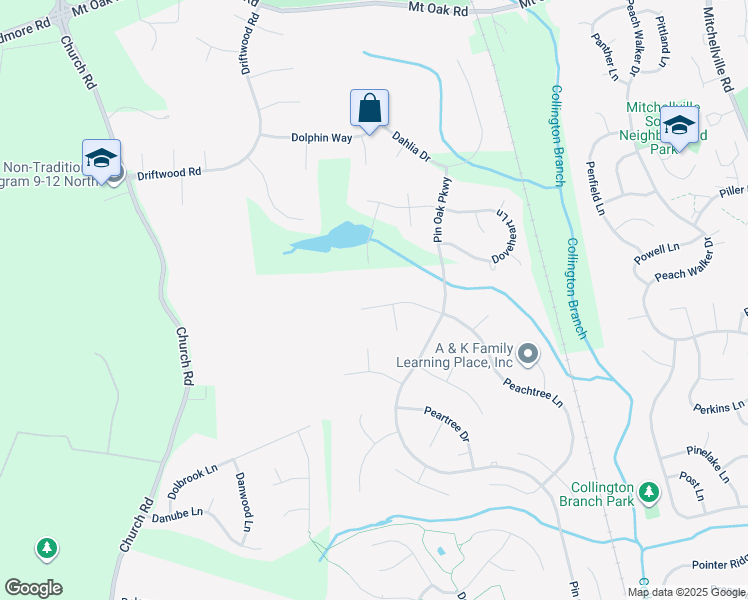 map of restaurants, bars, coffee shops, grocery stores, and more near 1821 Peachtree Lane in Bowie