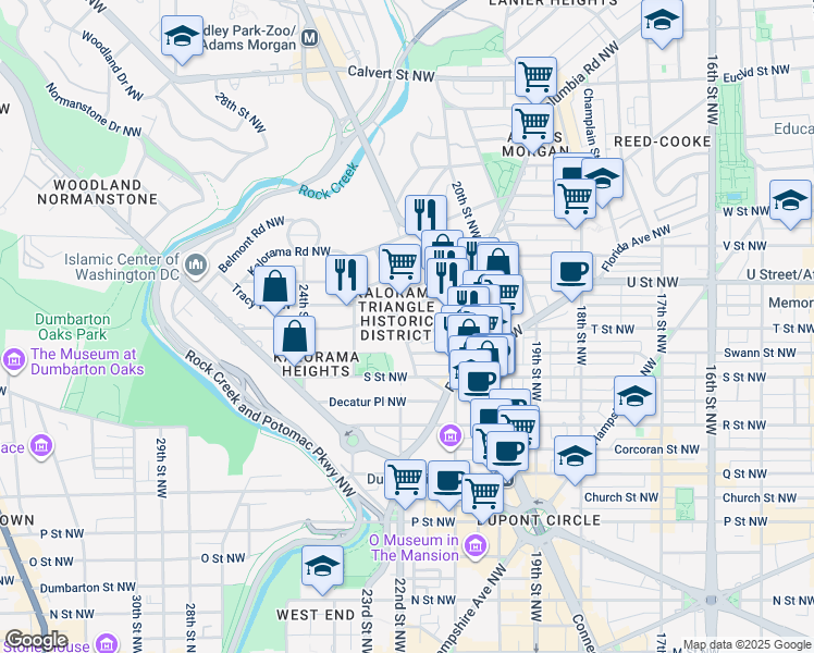 map of restaurants, bars, coffee shops, grocery stores, and more near 1827 Phelps Place Northwest in Washington