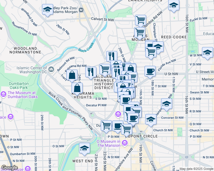 map of restaurants, bars, coffee shops, grocery stores, and more near 1827 Phelps Place Northwest in Washington