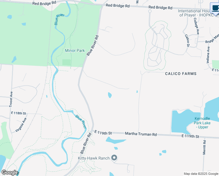 map of restaurants, bars, coffee shops, grocery stores, and more near 11623 Blue River Road in Kansas City