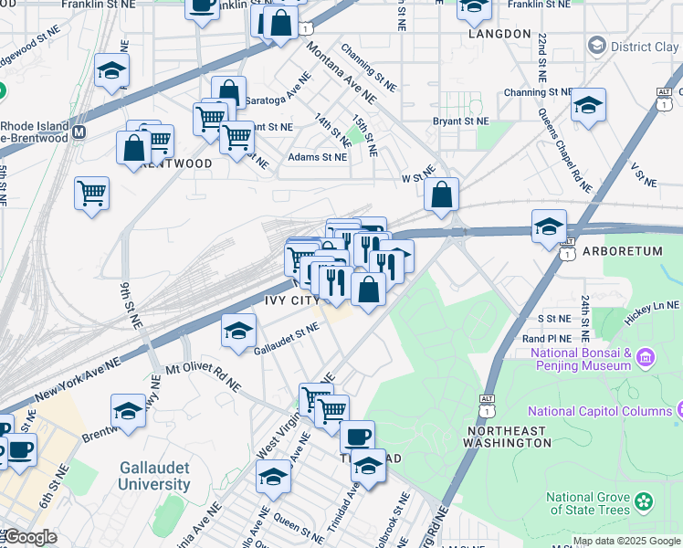 map of restaurants, bars, coffee shops, grocery stores, and more near 101 Independence Avenue Southeast in Washington