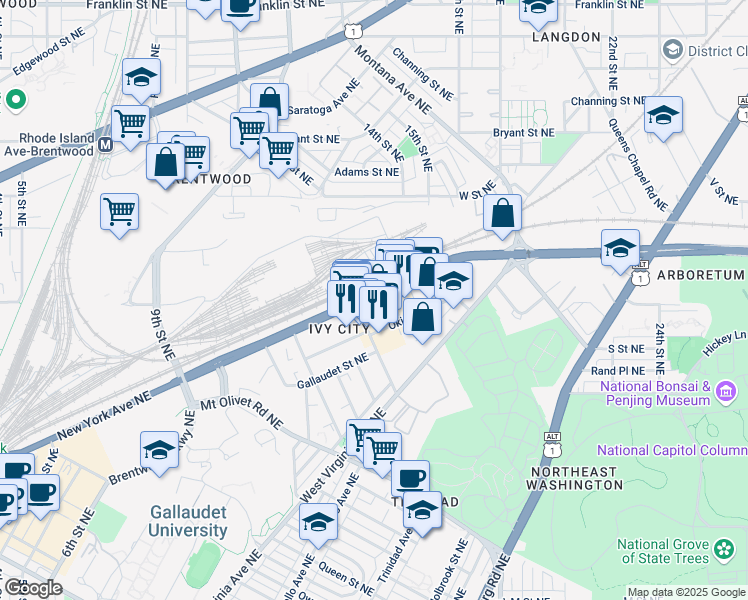 map of restaurants, bars, coffee shops, grocery stores, and more near 101 Independence Avenue Southeast in Washington