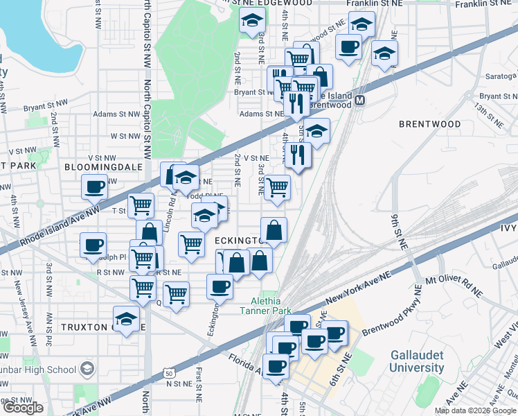 map of restaurants, bars, coffee shops, grocery stores, and more near 101 Independence Avenue Southeast in Washington