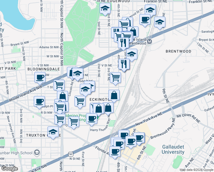 map of restaurants, bars, coffee shops, grocery stores, and more near 101 Independence Avenue Southeast in Washington
