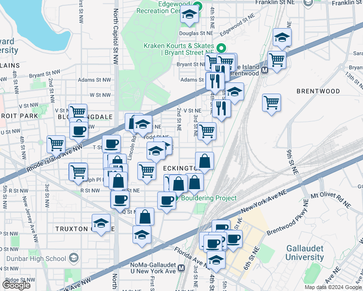 map of restaurants, bars, coffee shops, grocery stores, and more near 101 Independence Avenue Southeast in Washington