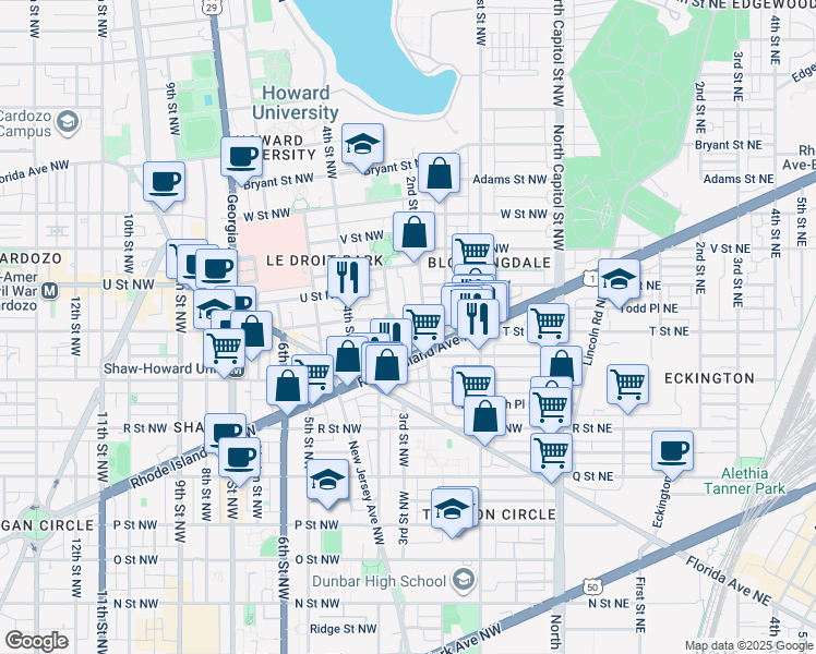 map of restaurants, bars, coffee shops, grocery stores, and more near 101 Independence Avenue Southeast in Washington