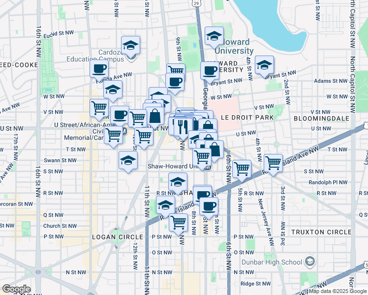 map of restaurants, bars, coffee shops, grocery stores, and more near 101 Independence Avenue Southeast in Washington