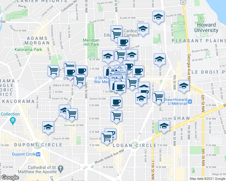 map of restaurants, bars, coffee shops, grocery stores, and more near 101 Independence Avenue Southeast in Washington