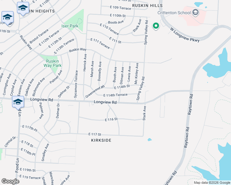 map of restaurants, bars, coffee shops, grocery stores, and more near 8601 East 114th Street in Kansas City