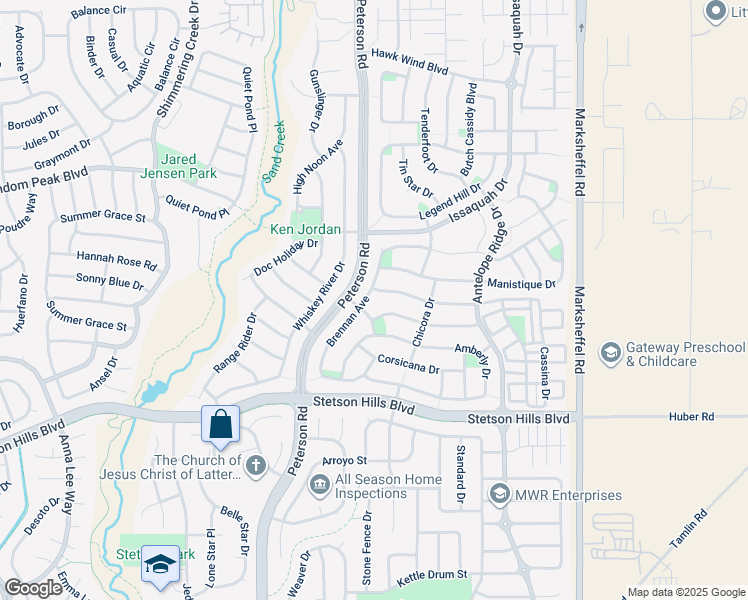 map of restaurants, bars, coffee shops, grocery stores, and more near 7329 Prythania Park Drive in Colorado Springs