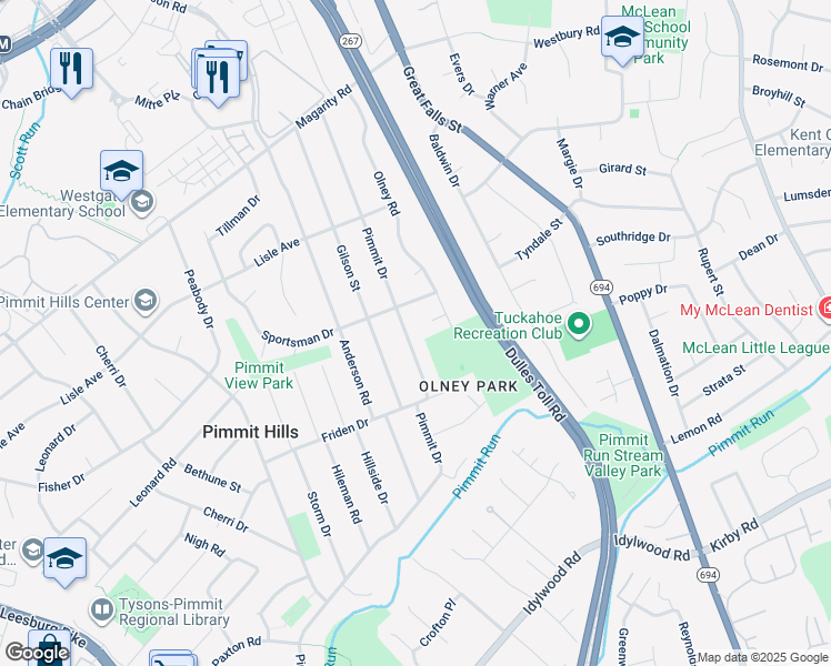 map of restaurants, bars, coffee shops, grocery stores, and more near 1831 Pimmit Drive in Falls Church