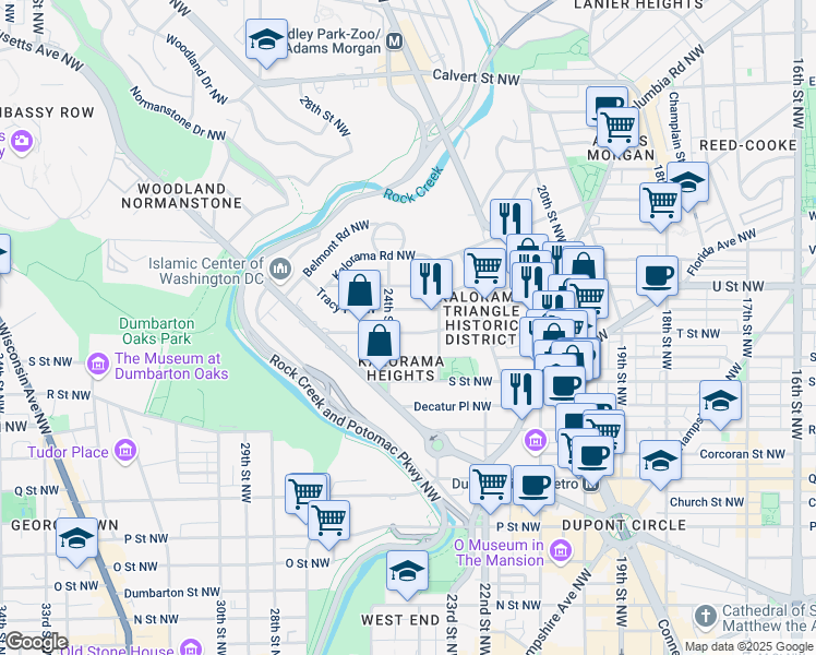 map of restaurants, bars, coffee shops, grocery stores, and more near 2331 California Street Northwest in Washington