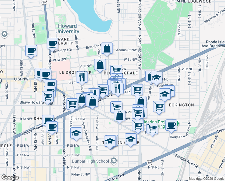 map of restaurants, bars, coffee shops, grocery stores, and more near 101 Independence Avenue Southeast in Washington