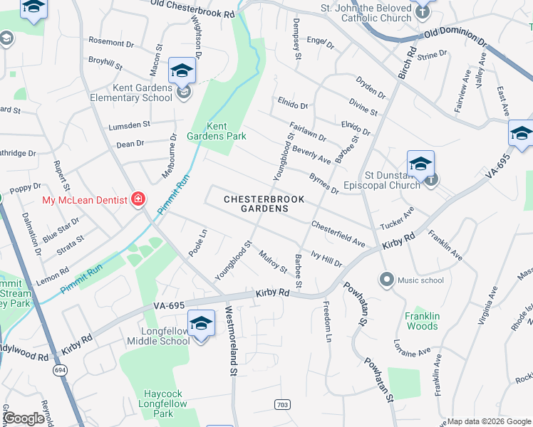 map of restaurants, bars, coffee shops, grocery stores, and more near 6543 Chesterfield Avenue in McLean