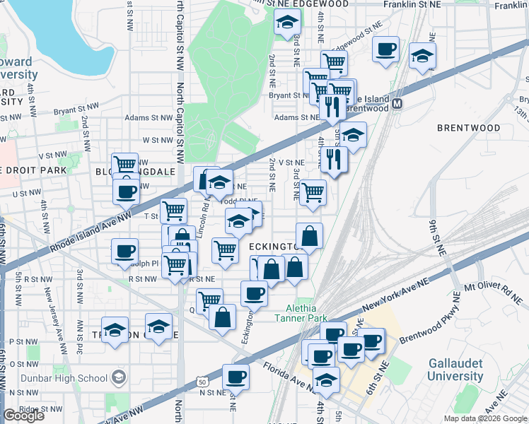map of restaurants, bars, coffee shops, grocery stores, and more near 101 Independence Avenue Southeast in Washington