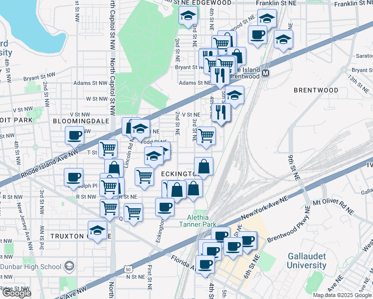 map of restaurants, bars, coffee shops, grocery stores, and more near 101 Independence Avenue Southeast in Washington