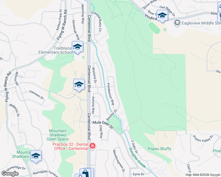 map of restaurants, bars, coffee shops, grocery stores, and more near 5885 Pemberton Way in Colorado Springs