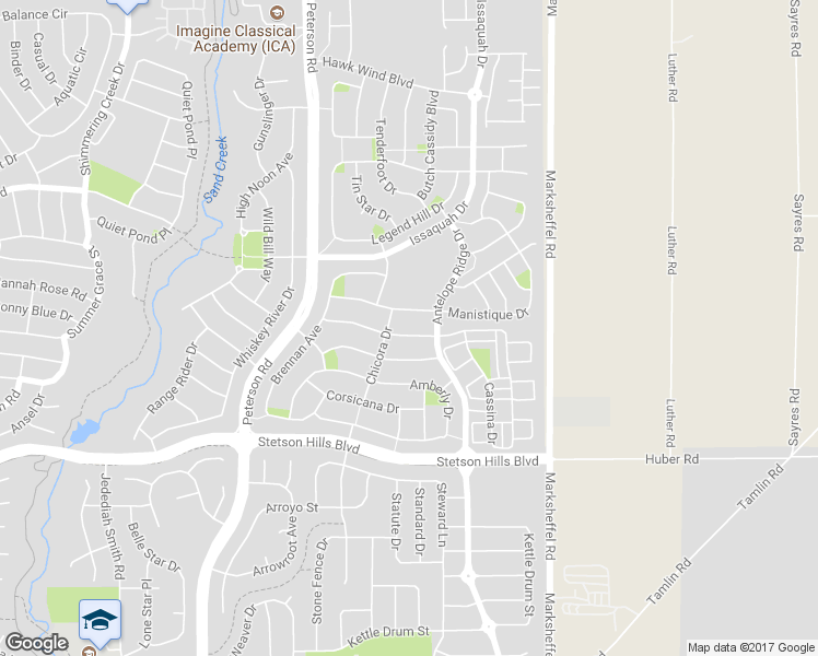 map of restaurants, bars, coffee shops, grocery stores, and more near 7447 Manistique Drive in Colorado Springs
