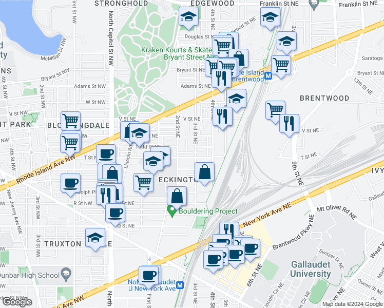 map of restaurants, bars, coffee shops, grocery stores, and more near 101 Independence Avenue Southeast in Washington